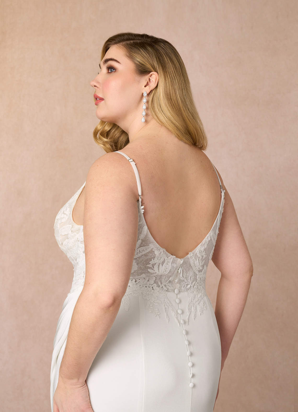 Azazie Rosalina Diamond White Champagne Mermaid V-Neck lace Crepe