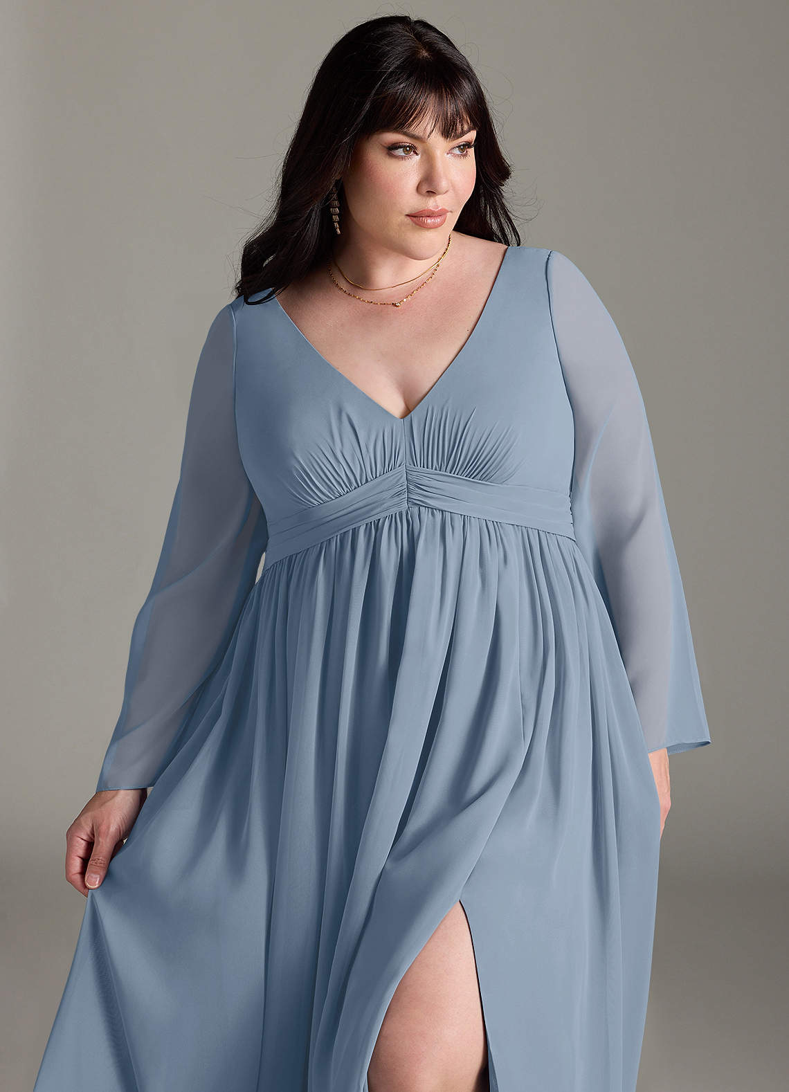 Azazie Teton Maternity Bridesmaid Dresses A-Line Long Sleeve Chiffon Floor-Length Dress image11