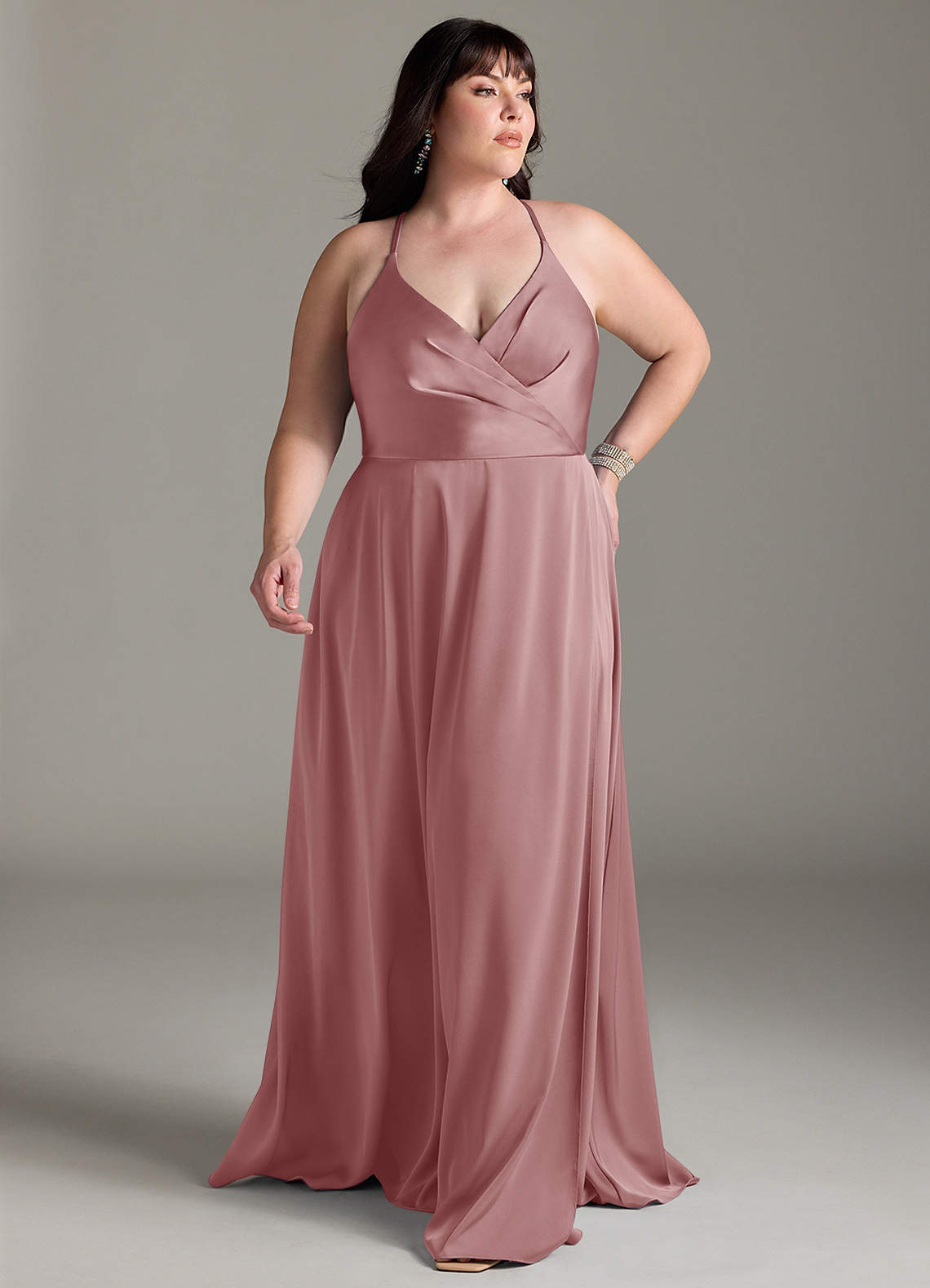 Azazie Davis Bridesmaid Dresses Dusty Rose A-Line Pleated Stretch Satin Dress image1