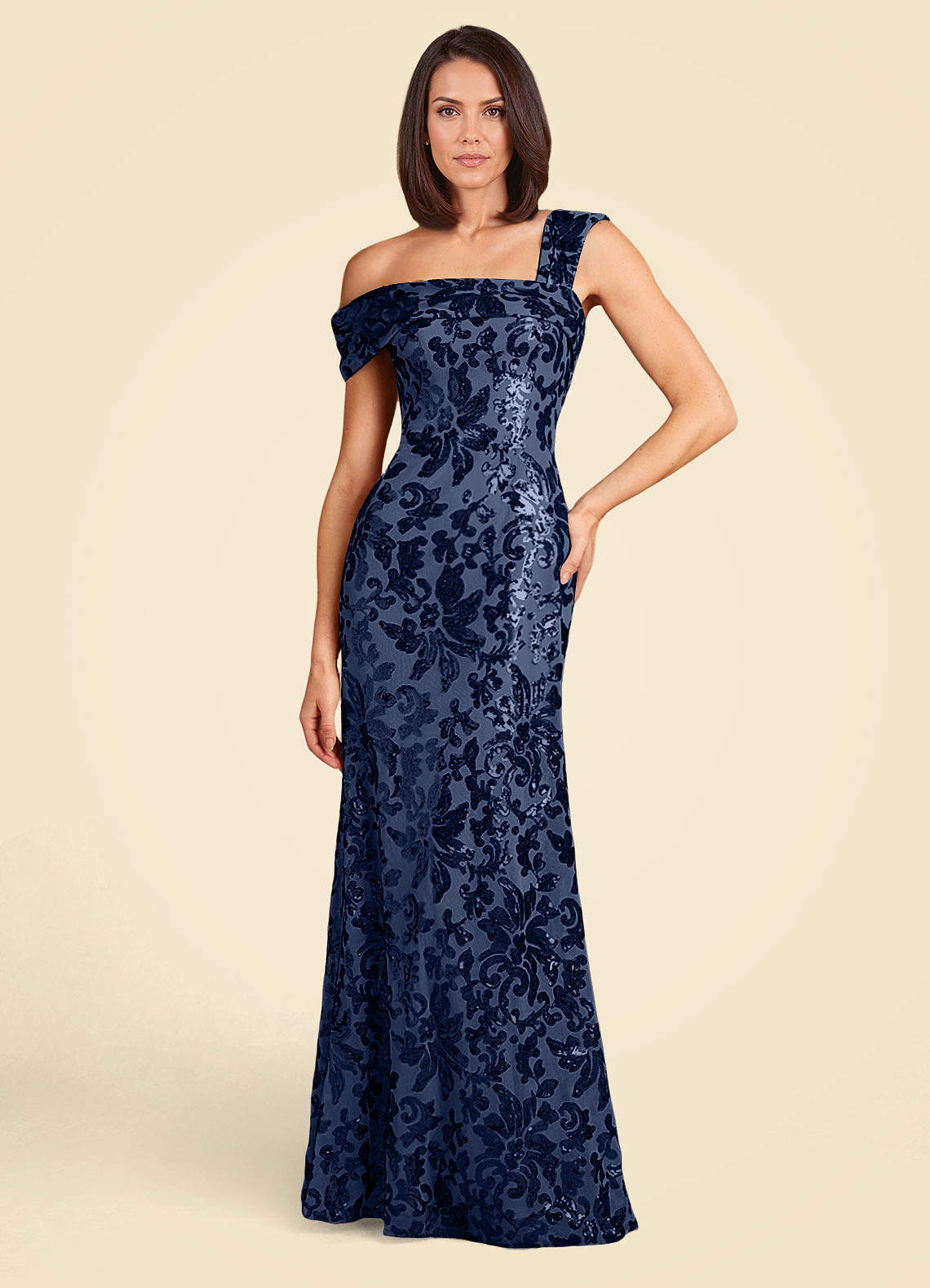 Azazie Odessia Dark Navy A-Line Sequins Lace Dress Ready to Ship