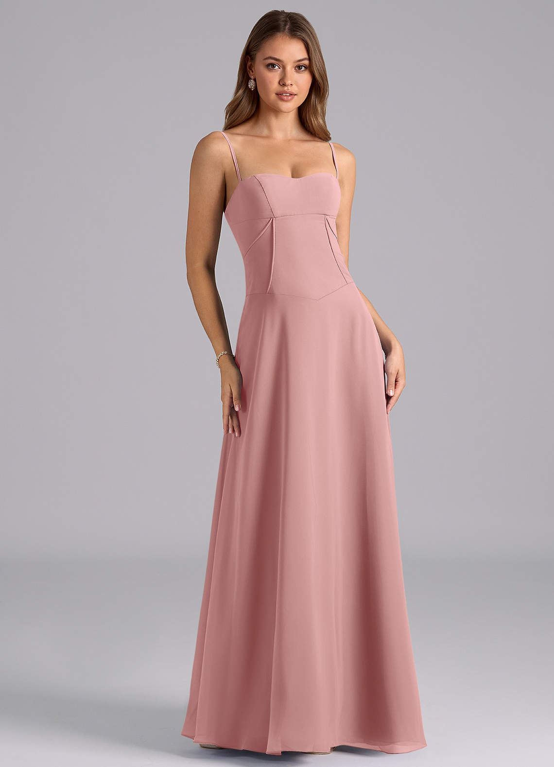 Azazie Valentine Bridesmaid Dresses Dusty Rose A-Line Corset Chiffon Dress image1