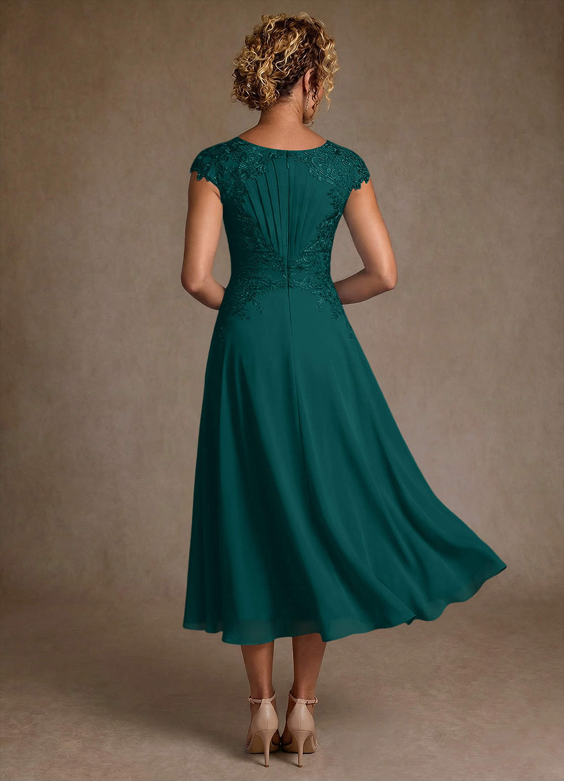 Azazie Crista Mother of the Bride Dresses Peacock A-Line Lace Chiffon Dress image1