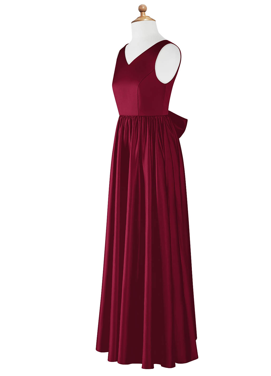 Azazie Hathaway Junior Burgundy A-Line Bow Stretch Satin Dress image7