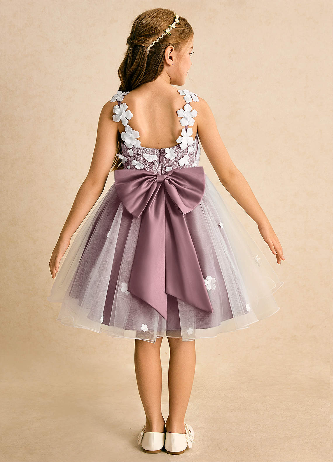 Azazie Junebug Flower Girl Dresses Ivory Vintage Mauve Ball-Gown Lace Tulle Dress image1