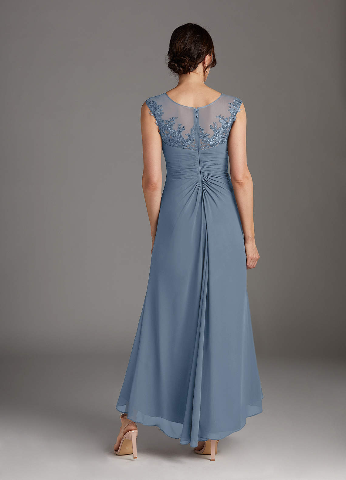 Azazie Endora Mother of the Bride Dresses Dusty Blue A-Line Scoop Lace Chiffon Dress image3