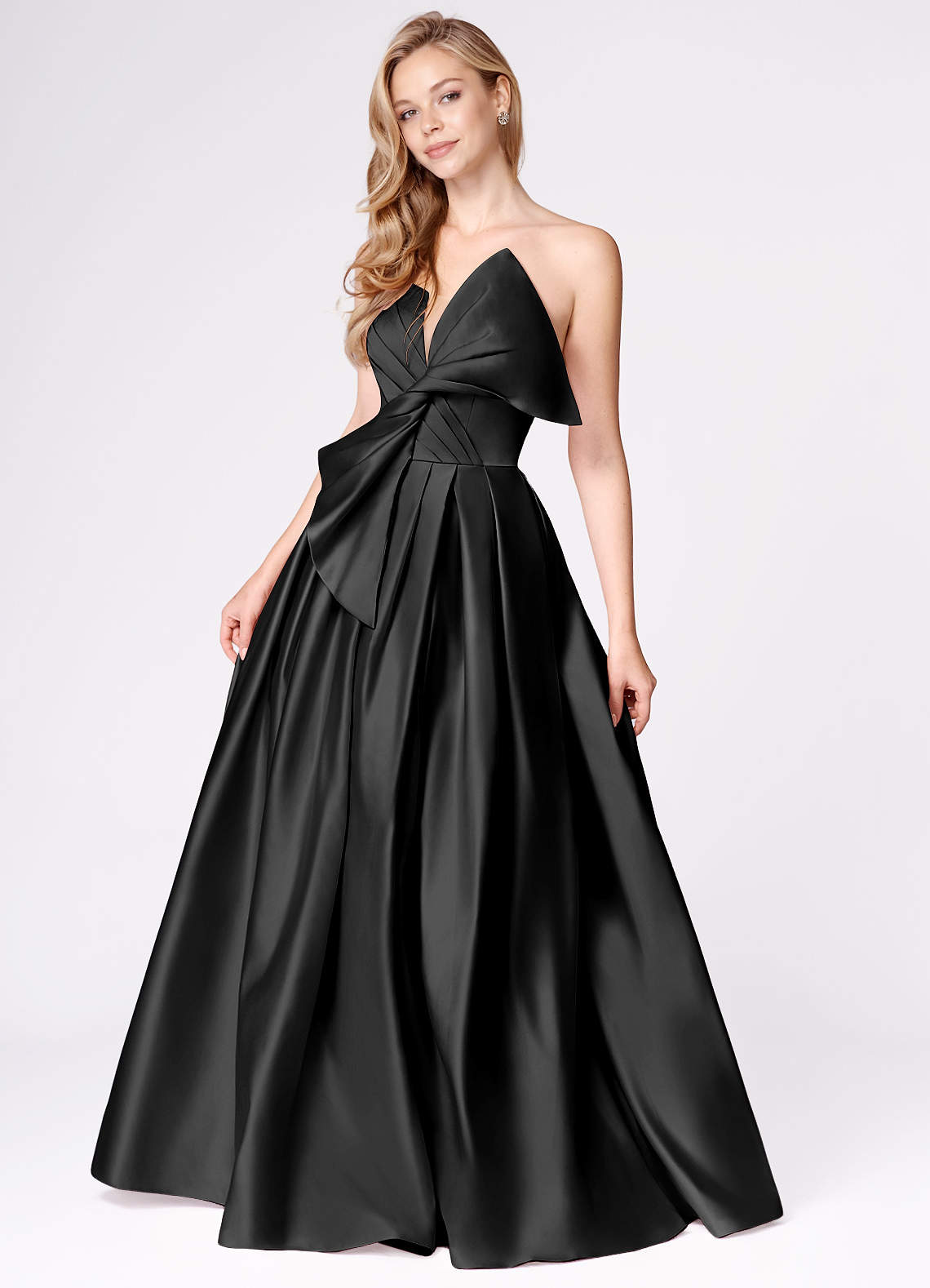Miebow Black Strapless Illusion V-Neck Gown Ready to Ship | Azazie