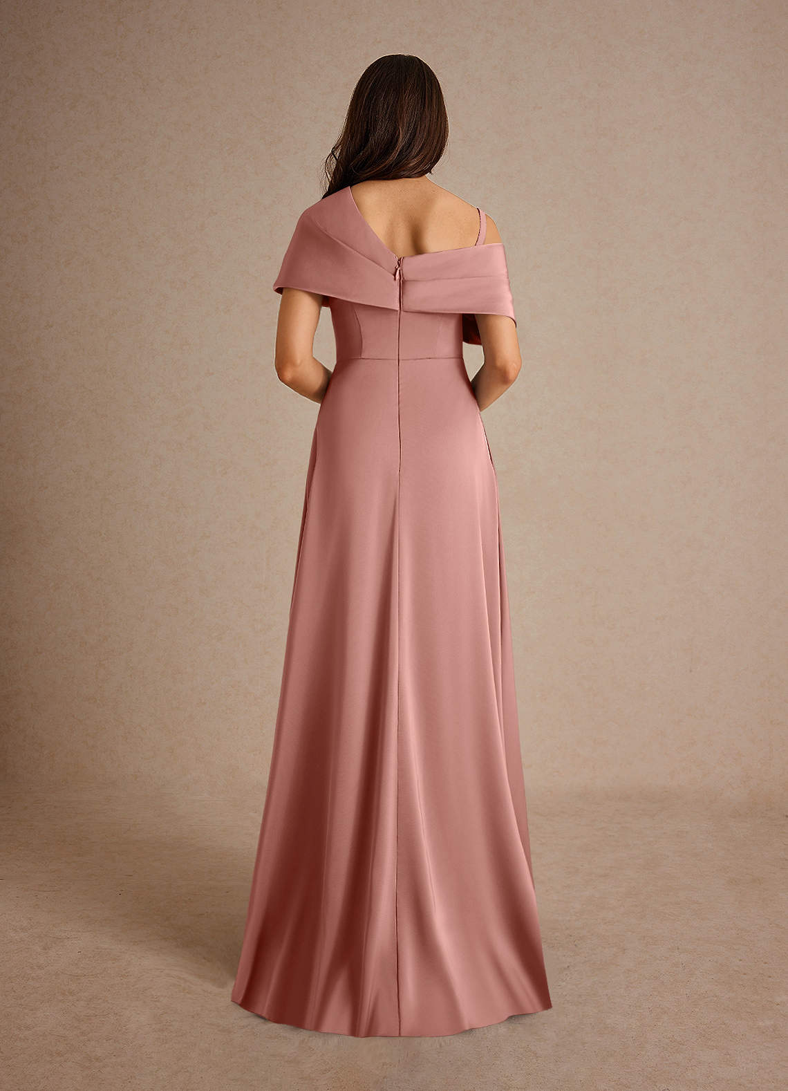 Azazie Milton Mother of the Bride Dresses Rosette A-Line Pleated Stretch Satin Dress image3