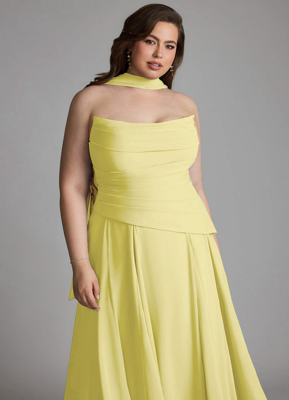 Azazie Gabriela Bridesmaid Dresses Lemon Sorbet A-Line Corset Chiffon Dress image20