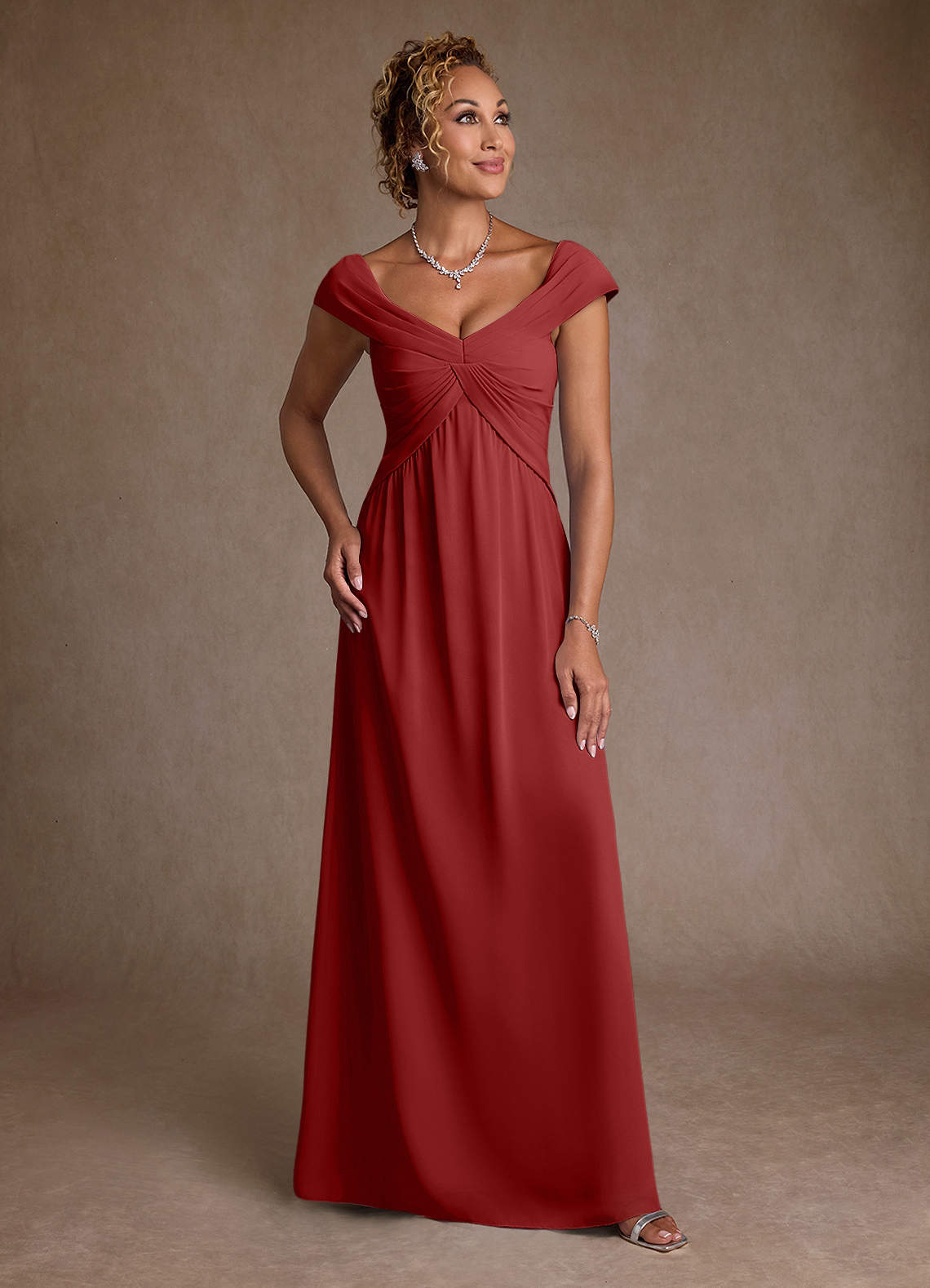 Azazie Myrtle Mother of the Bride Dresses Rust A-Line Pleated Chiffon Dress image1
