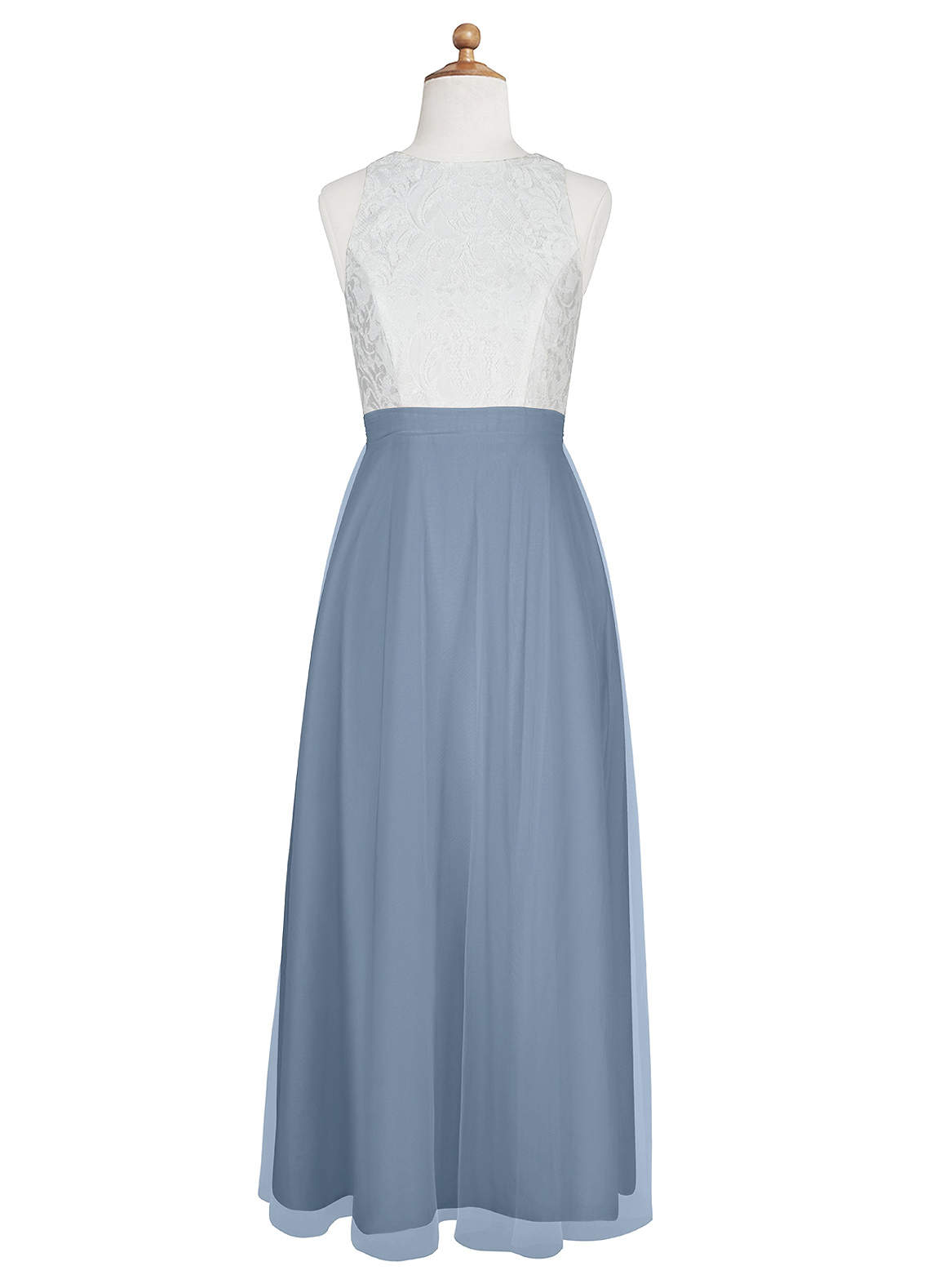 Azazie Albertine Junior Dusty Blue A-Line Lace Chiffon Dress image6