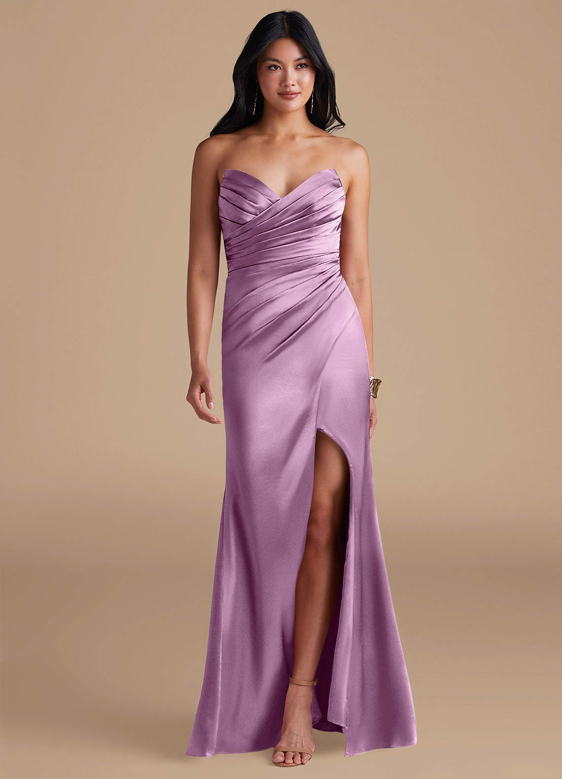 Azazie Yola Brautjungfernkleider Etui Plissee Metallischer Satin Kleid Blauregen image1