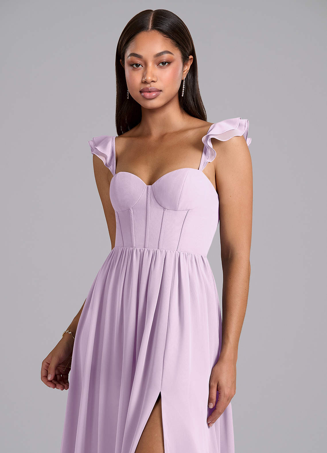 Azazie Denisse Kleider zum Anprobieren zu Hause A-Linie Gestreift Chiffon Kleid Burgunderrot image5