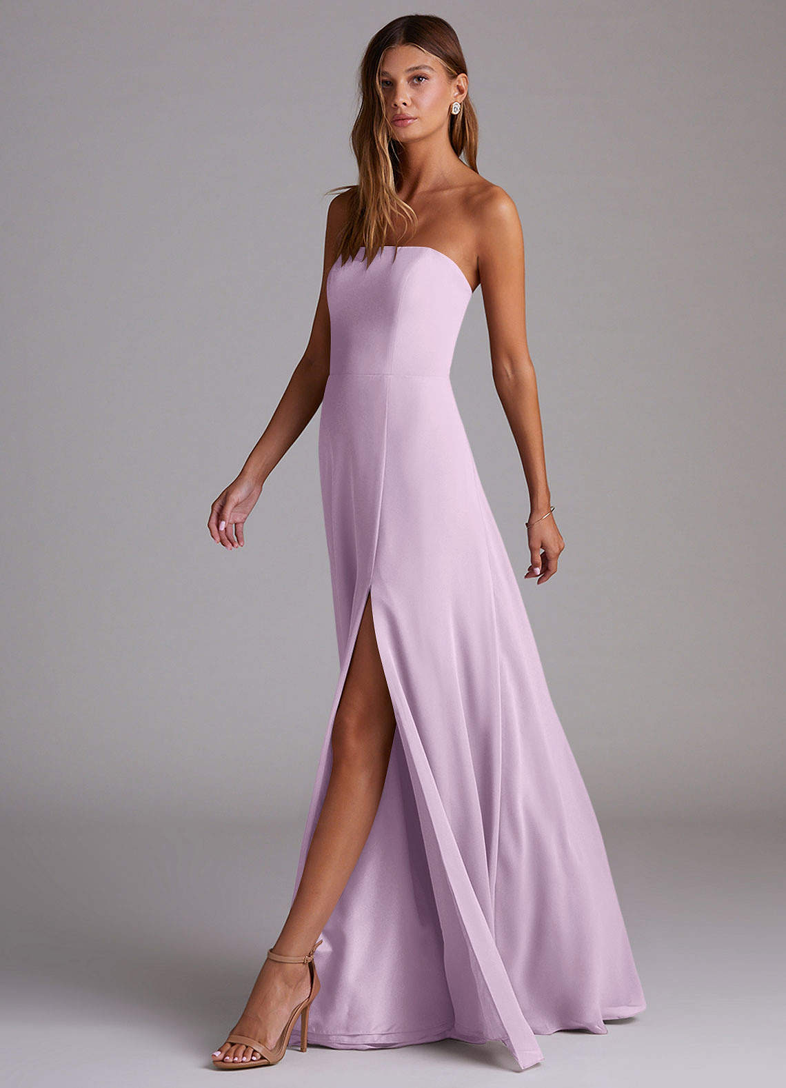 Azazie Wren Robes de demoiselle d'honneur Robe Trapèze Convertible en Mousseline de soie Fente Latérale Frostiges Flieder image3