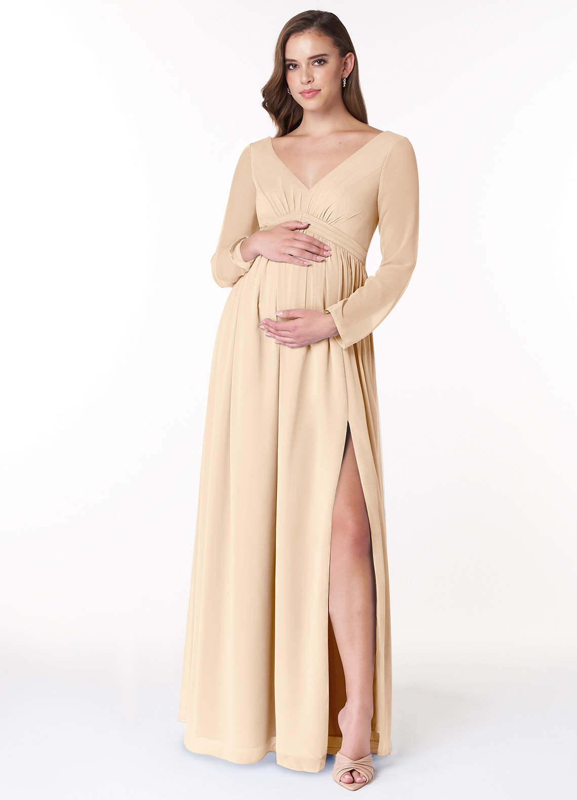 Azazie Teton Abiti da damigella d'onore premaman Abito A-Line Manica Lunga Chiffon Floor-Length image1
