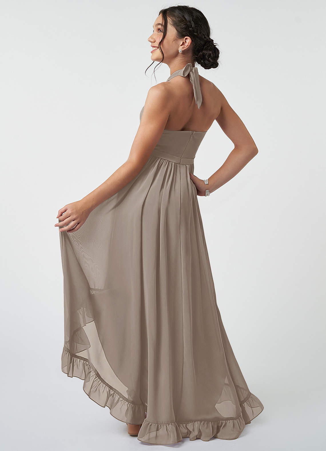 Taupe junior 2025 bridesmaid dress