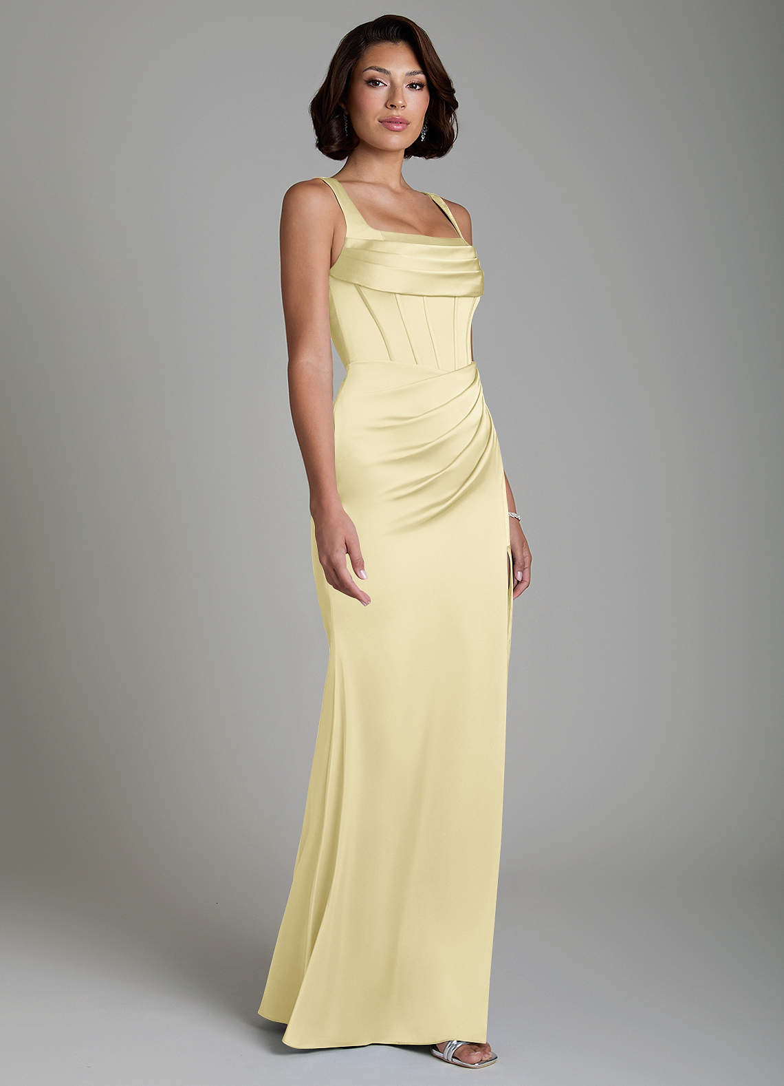 Azazie Amora Bridesmaid Dresses Lemon Sorbet Mermaid Corset Stretch Satin Dress image4