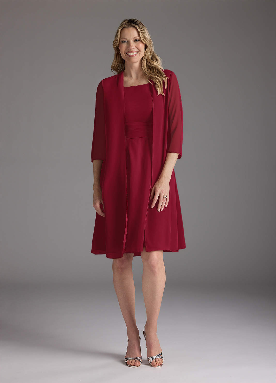 Azazie Shirley Kleider für die Brautmutter A-Linie Schaufel Gefaltet Chiffon Kleid Burgunderrot image1