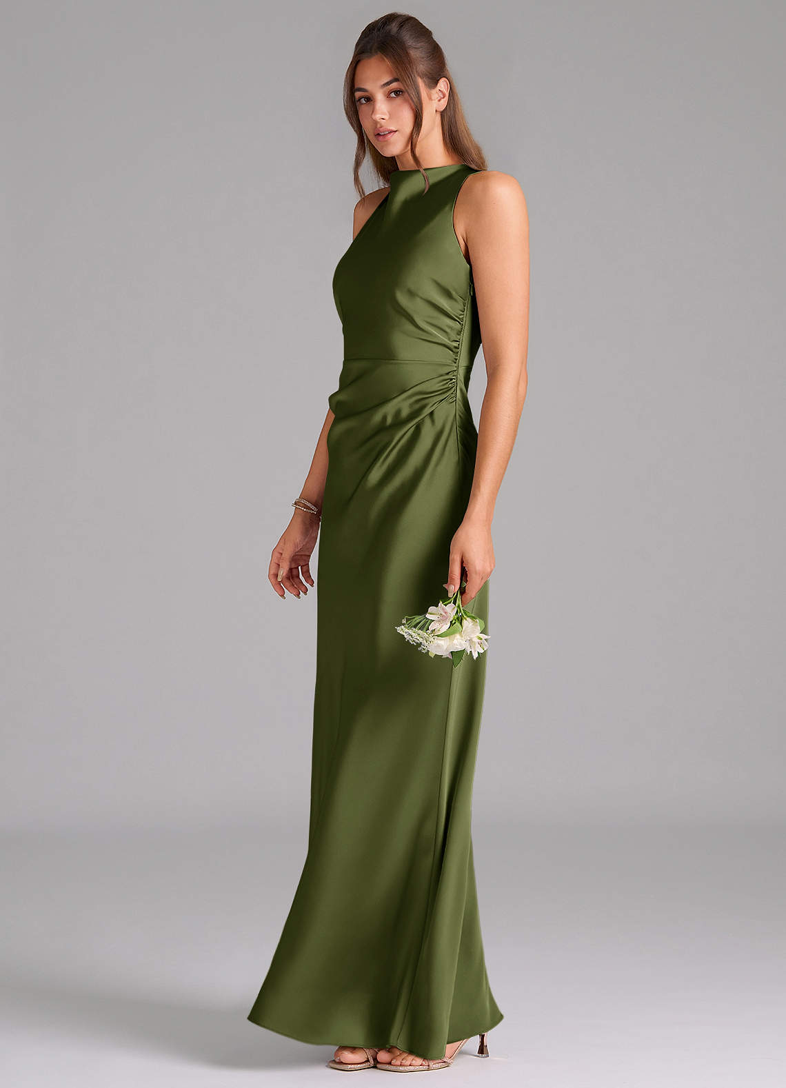 dusty olive bridesmaid dresses Azazie Evadne Tangerine Bridesmaid One Shoulder special_occasion COLOR:Light Blue With the elasticated waist