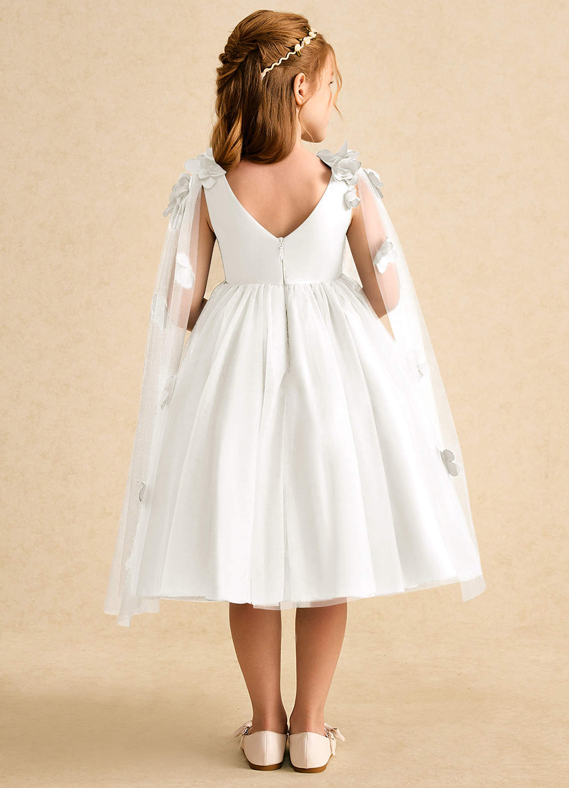 Azazie Staria Flower Girl Dresses Ivory Ball-Gown Ruched Tulle Dress image1