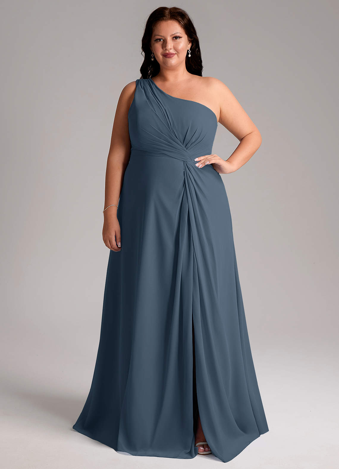 Azazie Brooke Bridesmaid Dresses Neptune A-Line One Shoulder Chiffon Dress image1