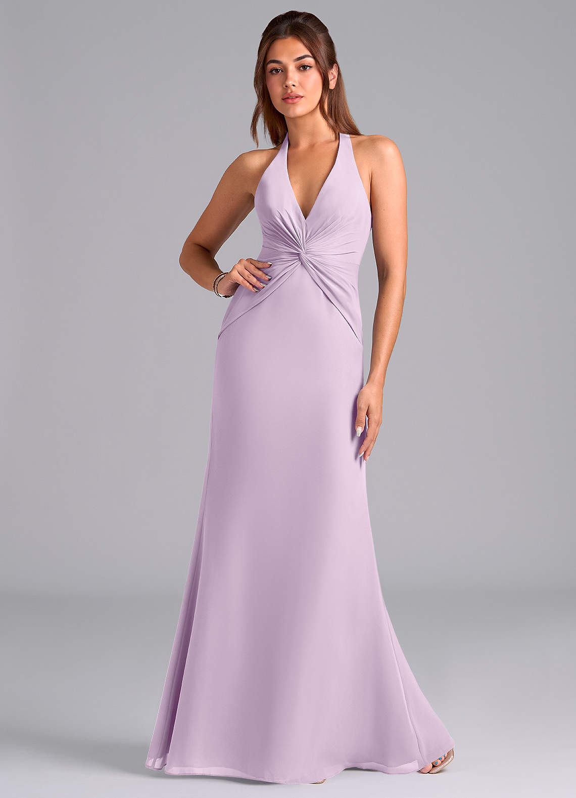Azazie Valerie Vestidos de damas de honor Vestido de Lila Esmerilada de Gasa de Corte Sirena con Plisado image1