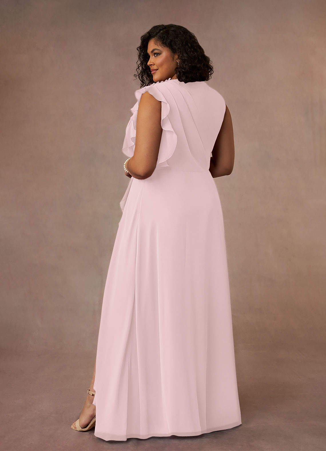 Azazie Narine Blushing Pink A-Line High Neckline Pleated