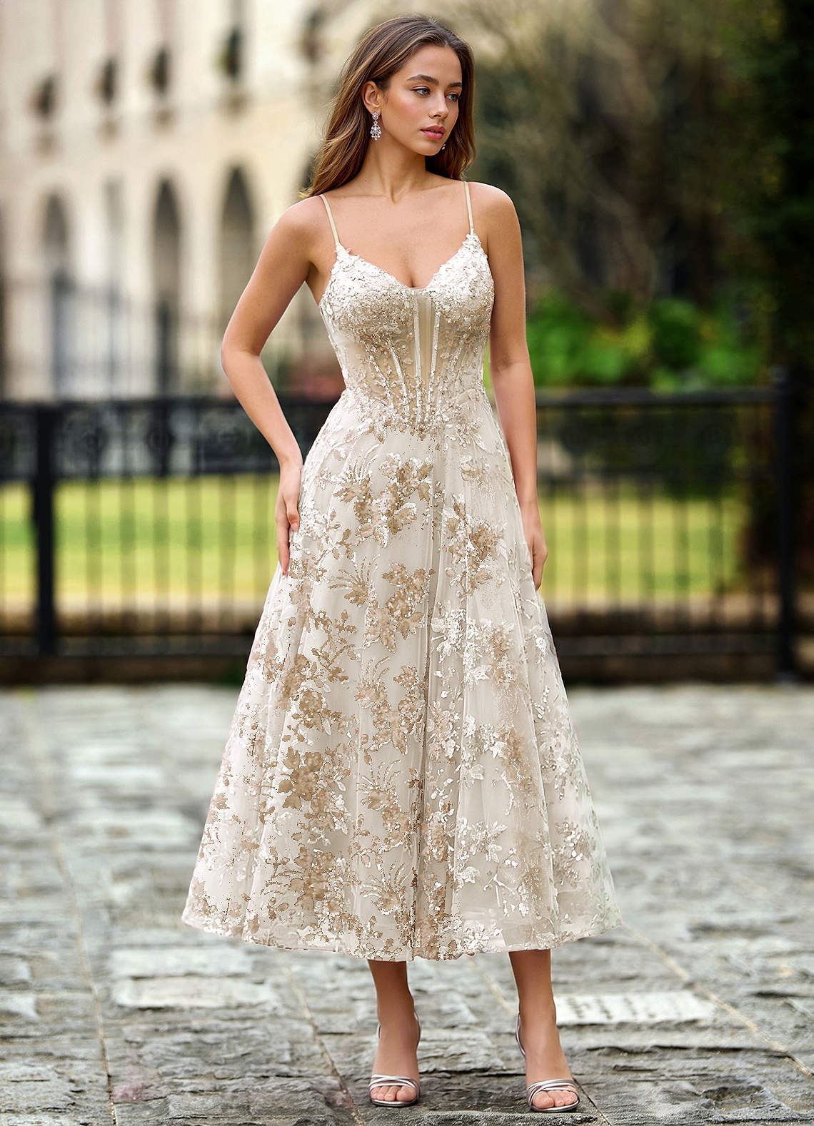 formal champagne wedding guest dress Lavinienna Champagne Lace Sequin Embroidery Corset Wedding Guest