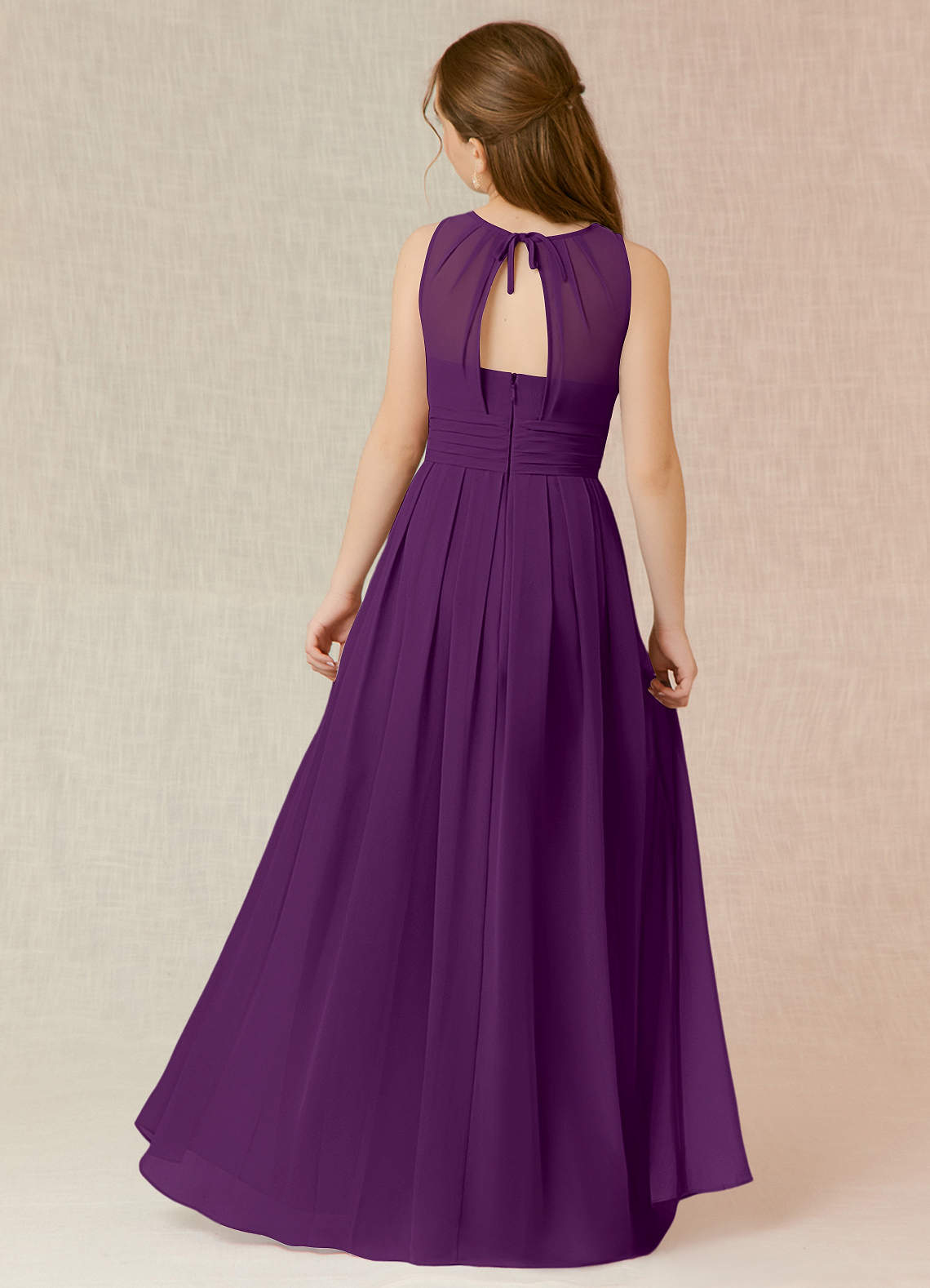 Azazie A-Line/Princess Scoop Neck Floor-Length Chiffon Junior Bridesmaid Dresses - Grape