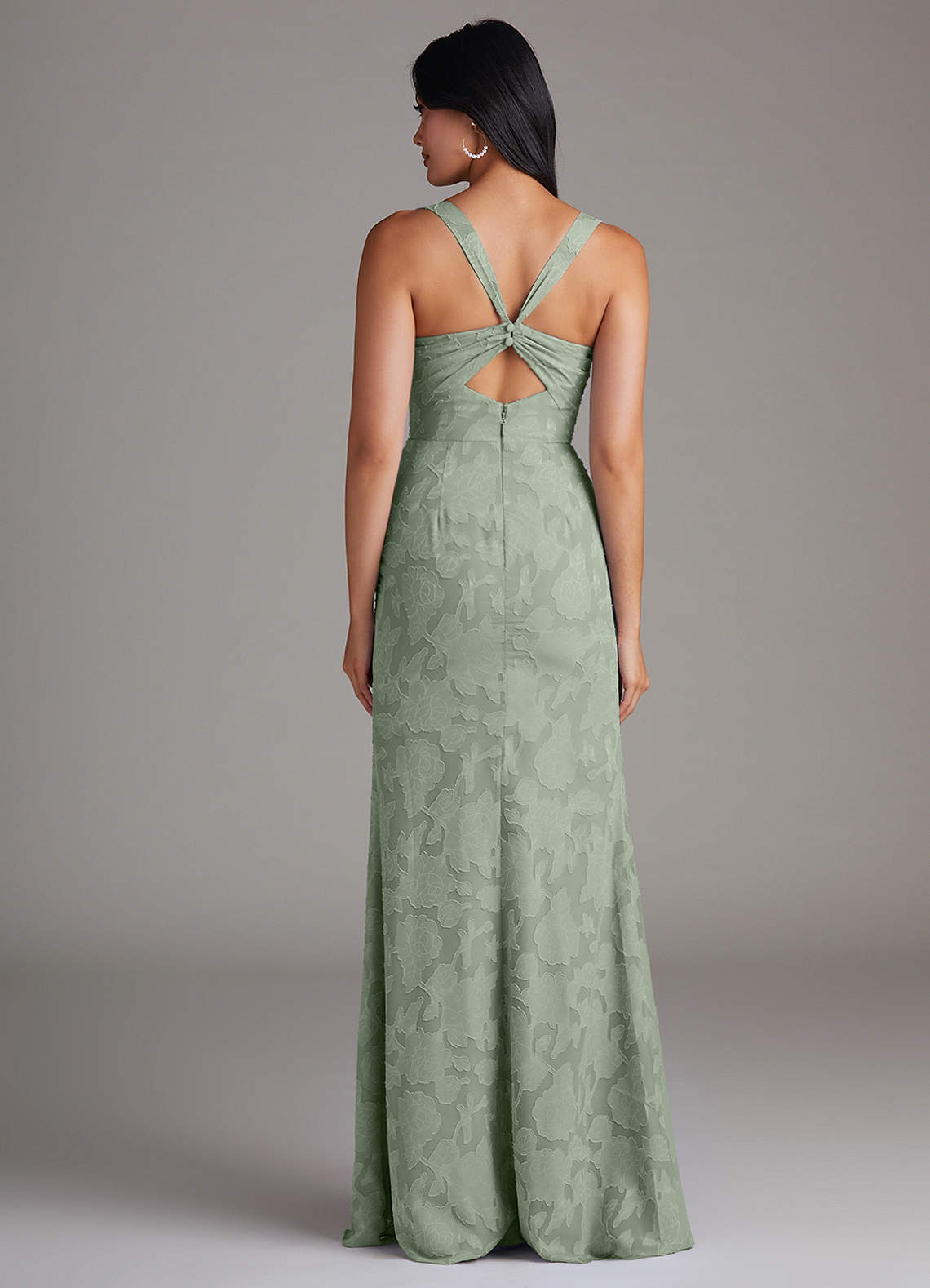 Azazie Mero Bridesmaid Dresses Agave Sheath Pleated Floral Burnout Dress image2