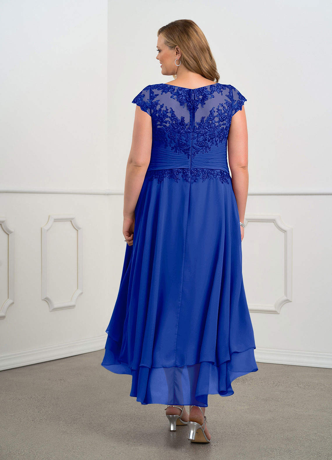 Chiffon Royal Blue Formal Dress For Plus Size Sax Blue Short