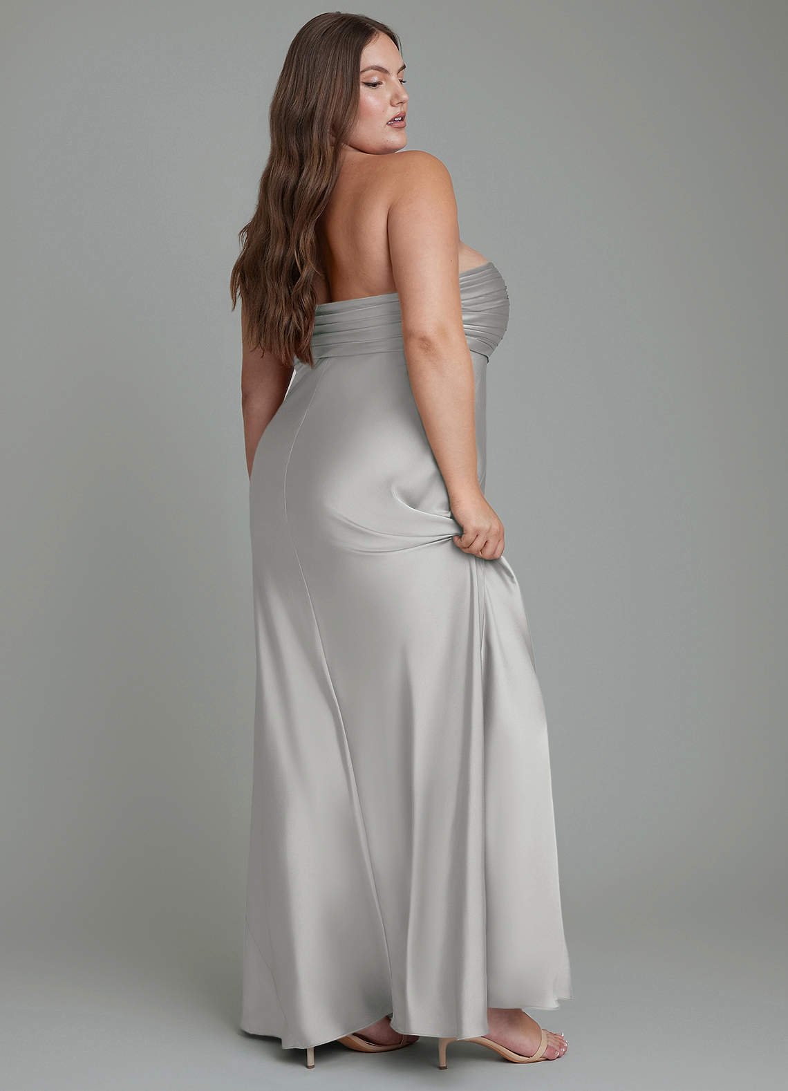 Azazie Saylor Bridesmaid Dresses Silver Mermaid Strapless Stretch Satin Dress image11