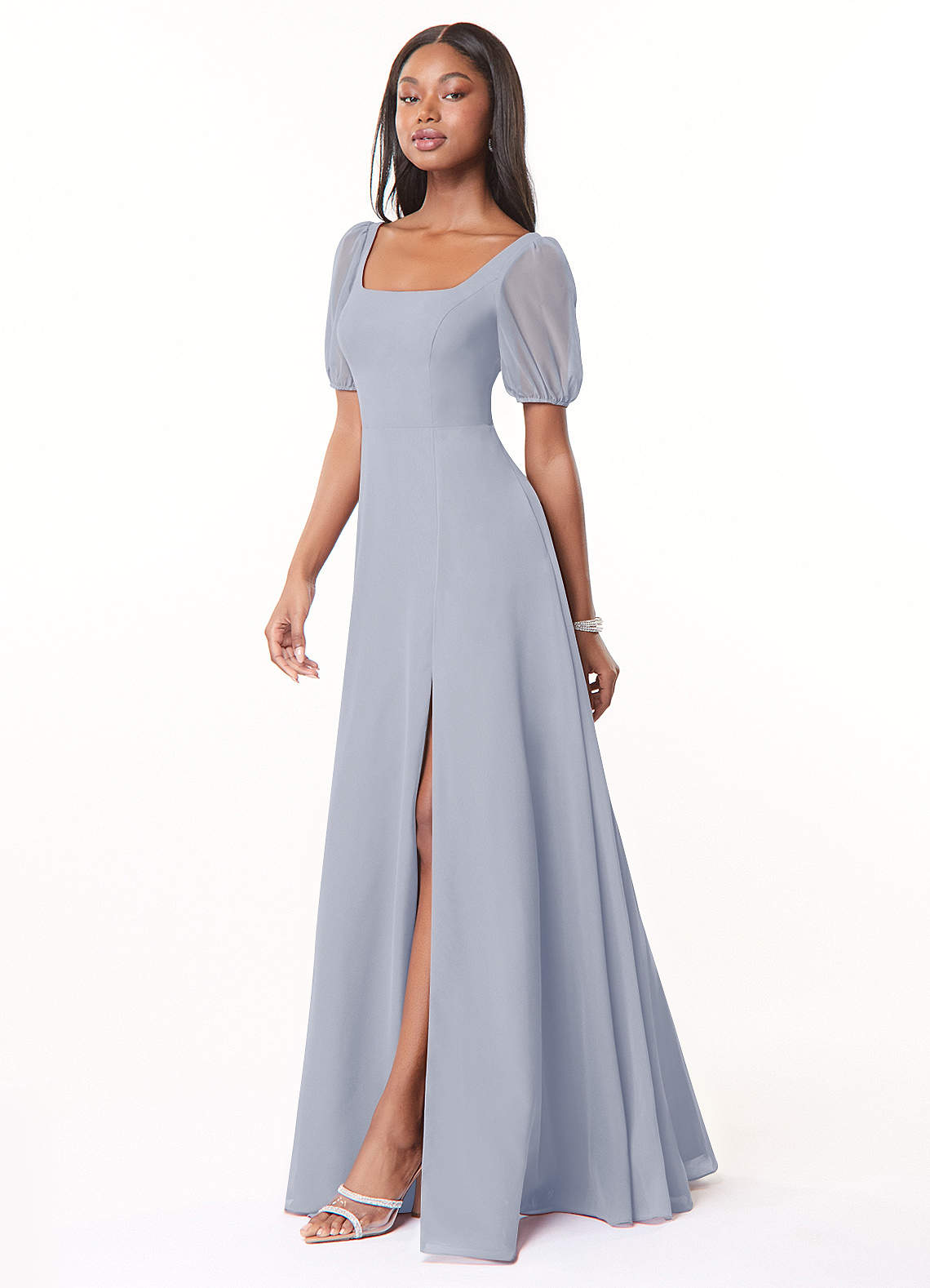 Azazie Alani Bridesmaid Dresses A-Line Square Neckline Chiffon Floor-Length Dress image1