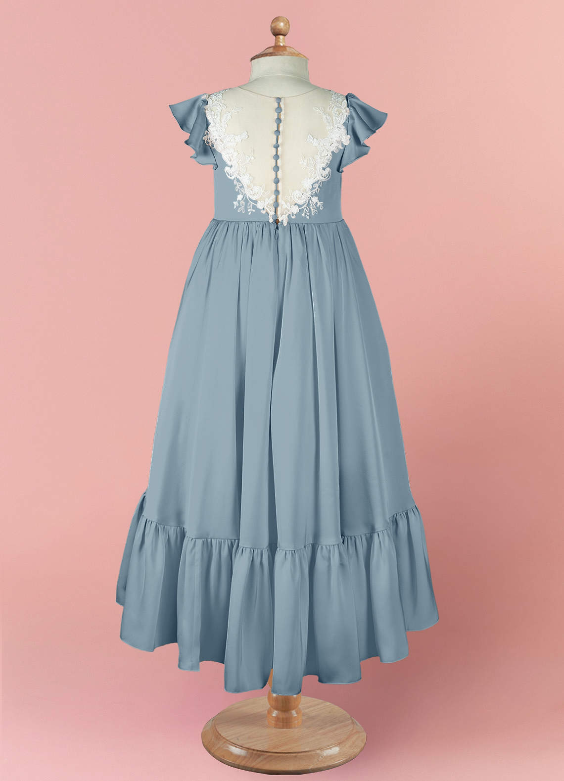 Barbie ♥ Azazie Flower Girl Dresses High Low Lace and Stretch Satin A-line Dress image7