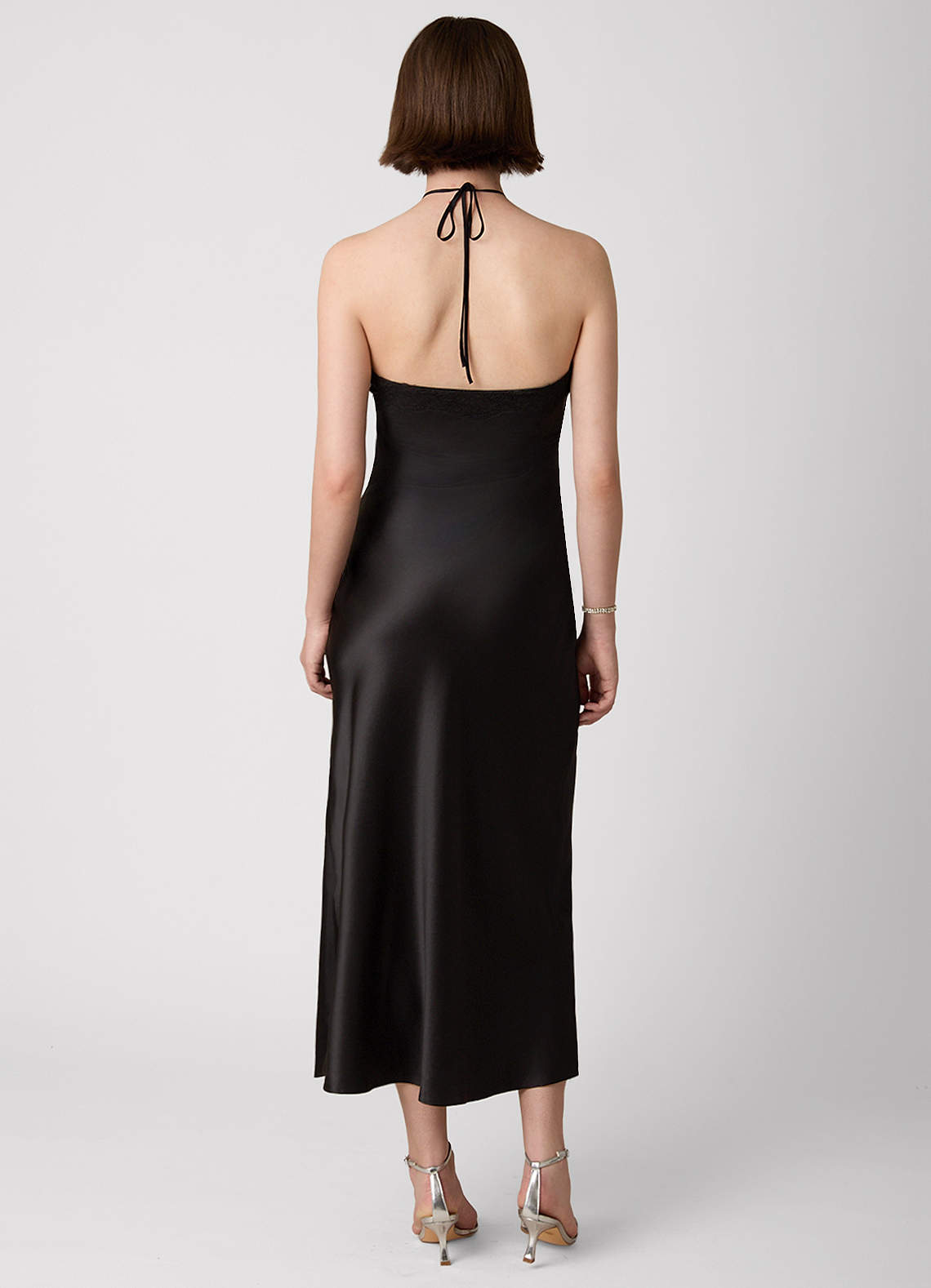 halter satin slip dress Azazie Maxi Dresses Shift Wedding Guest Semi-Formal Dresses Black satin halter top