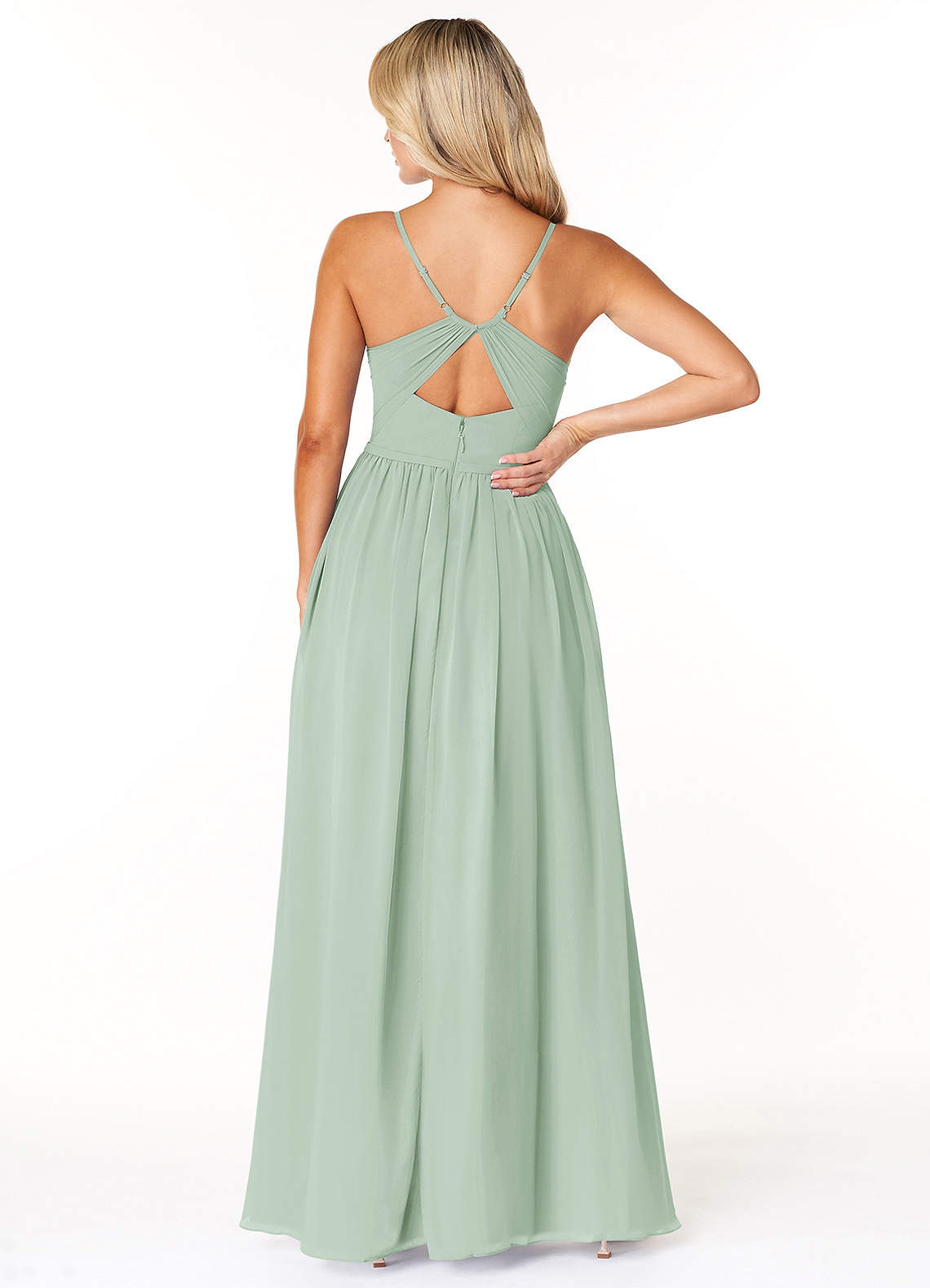 azazie agave bridesmaid dresses Chiffon Chocolate Floor Length V-neck Bridesmaid Dresses