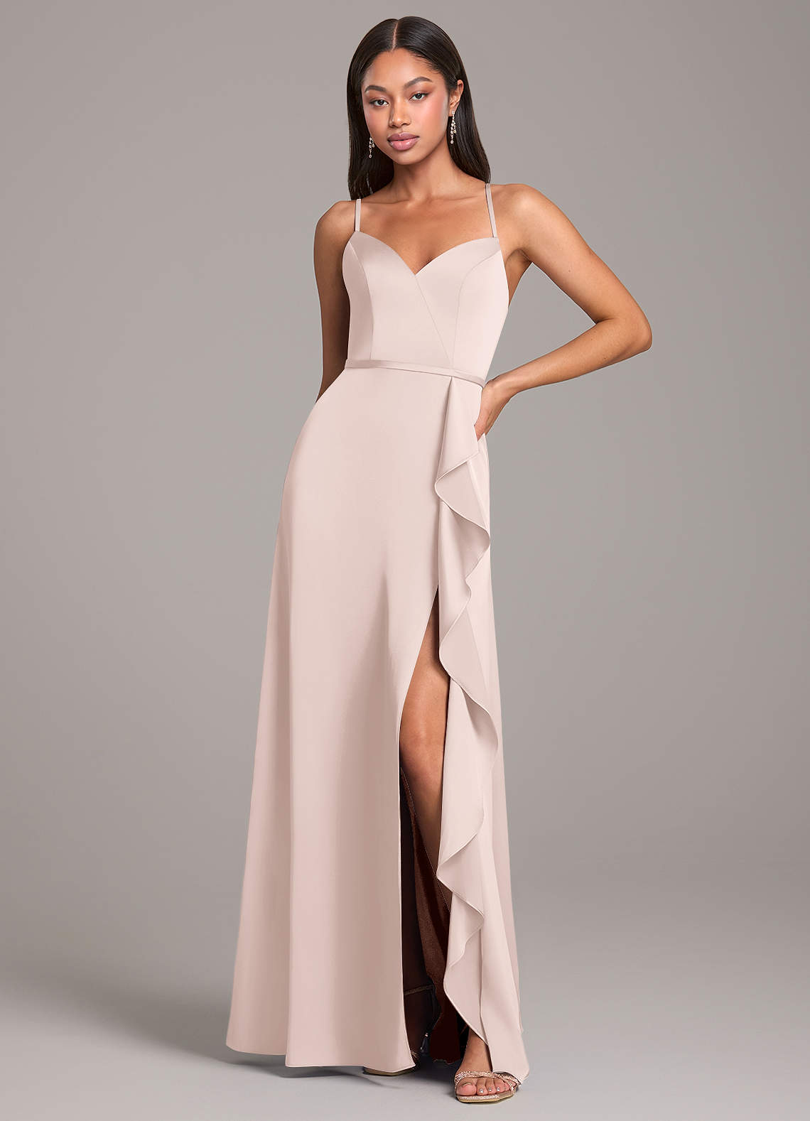 Azazie Naeem Bridesmaid Dresses Blushing Pink A-Line Stretch Satin Dress image1