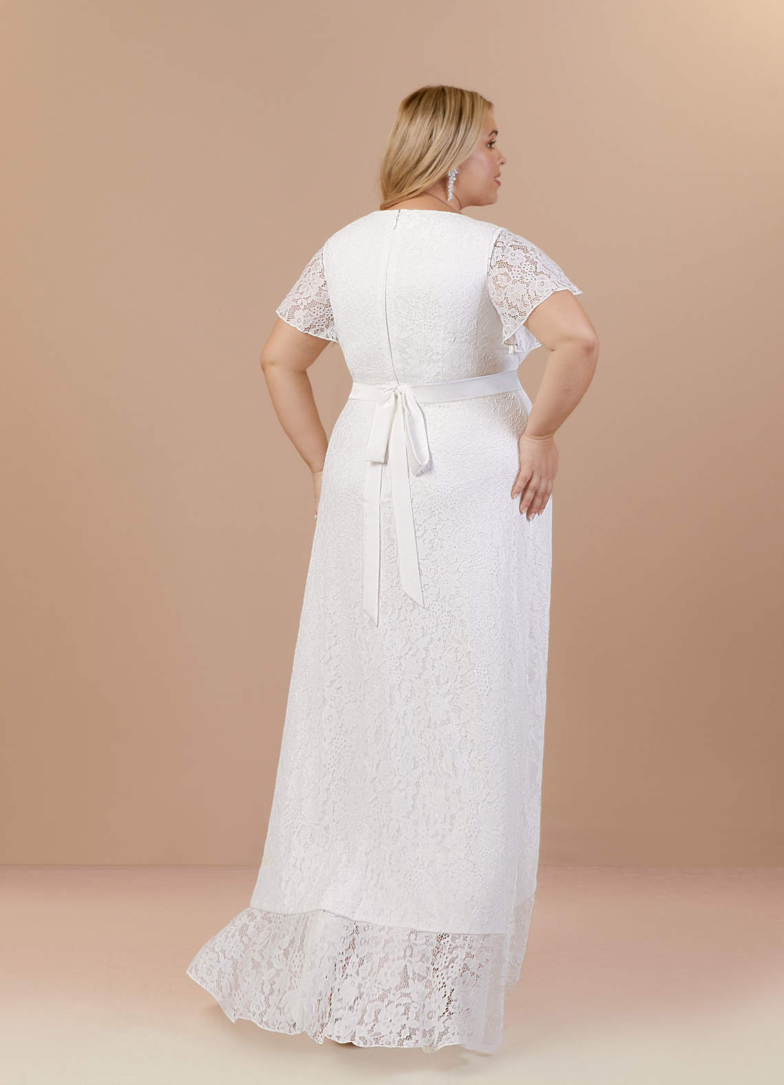Azazie Lanei Wedding Dresses Diamond White A-Line V-Neck Lace Dress image9