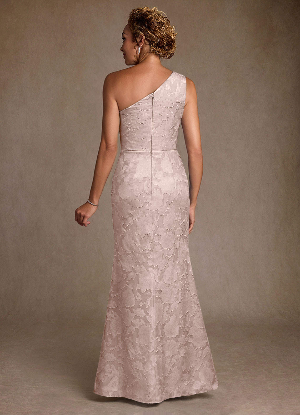 Azazie Joylin Mother of the Bride Dresses Blushing Pink Trumpet One Shoulder Floral Burnout Dress image1