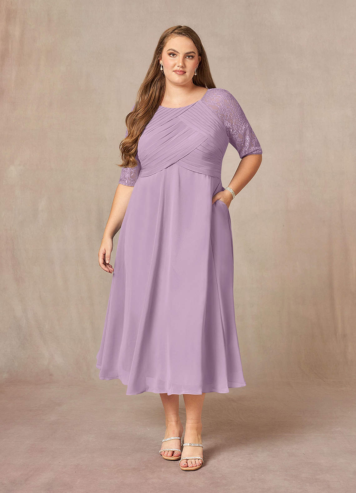 Chiffon and Lace Appliqued Long Dresses Wisteria Plus Size