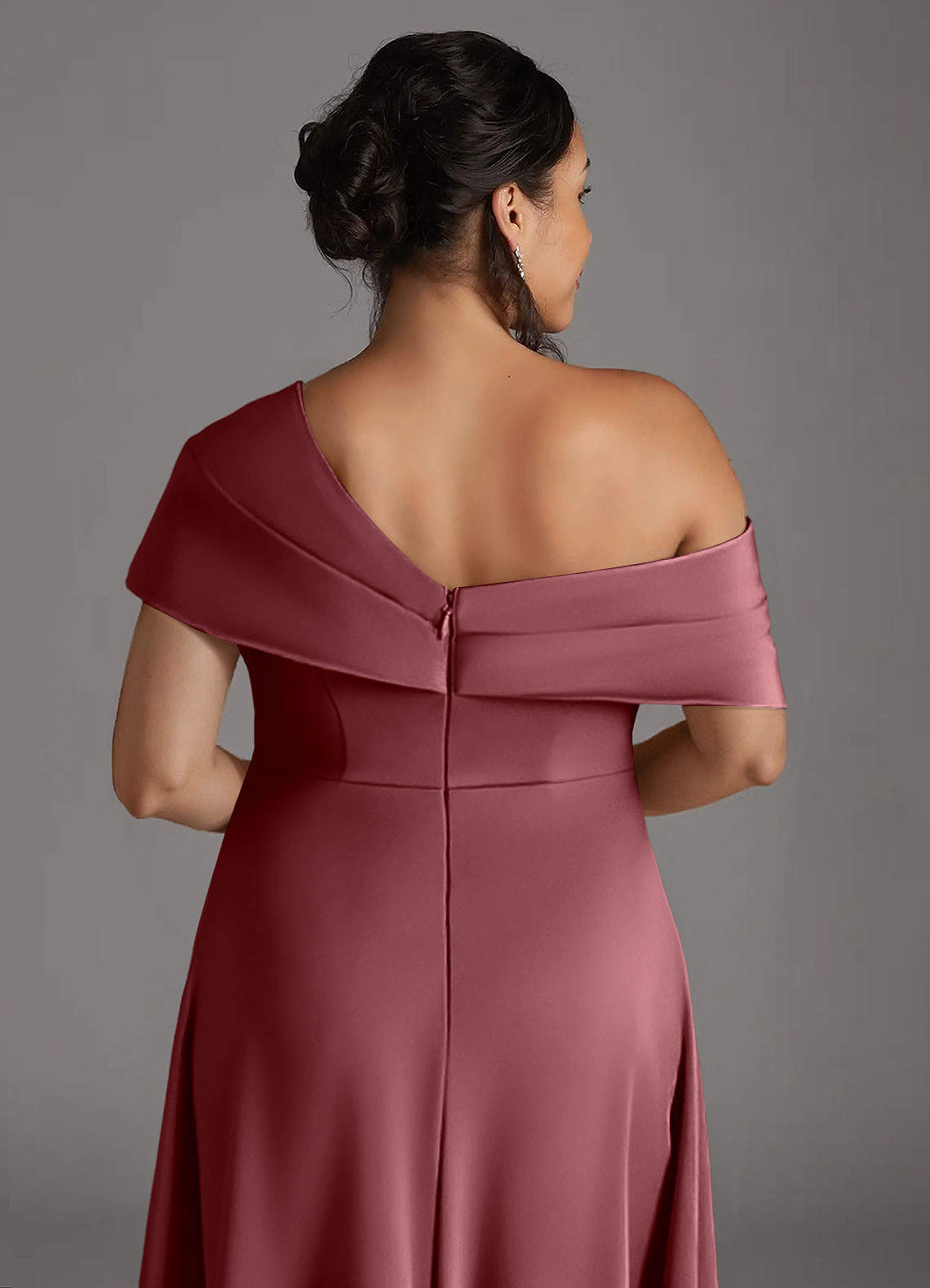 Azazie Milton Mother of the Bride Dresses Desert Rose A-Line Pleated Stretch Satin Dress image9