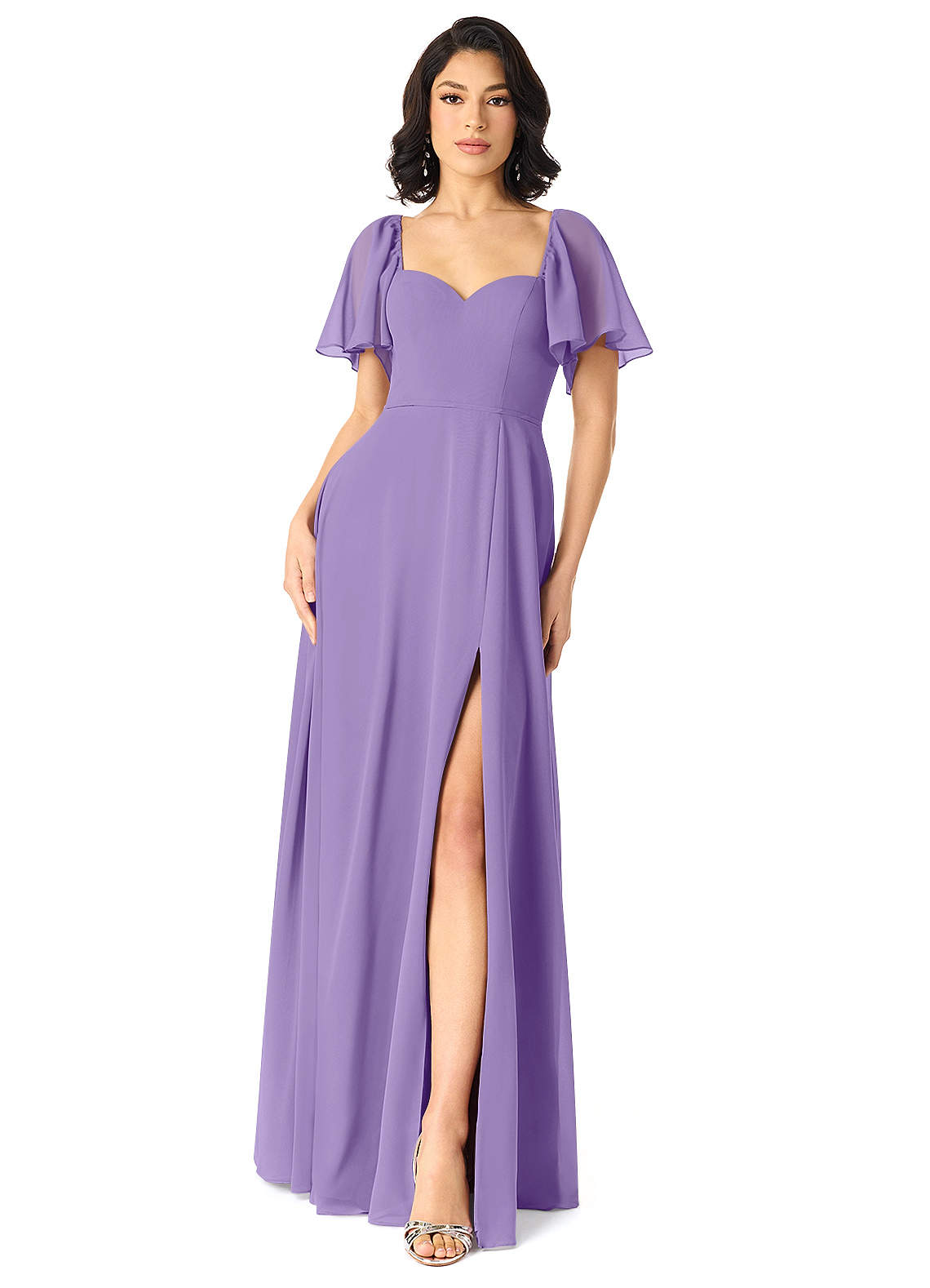 Azazie Chloe Vestidos de damas de honor Vestido de Tahití de Gasa de Corte en A con Escote de Corazón image1