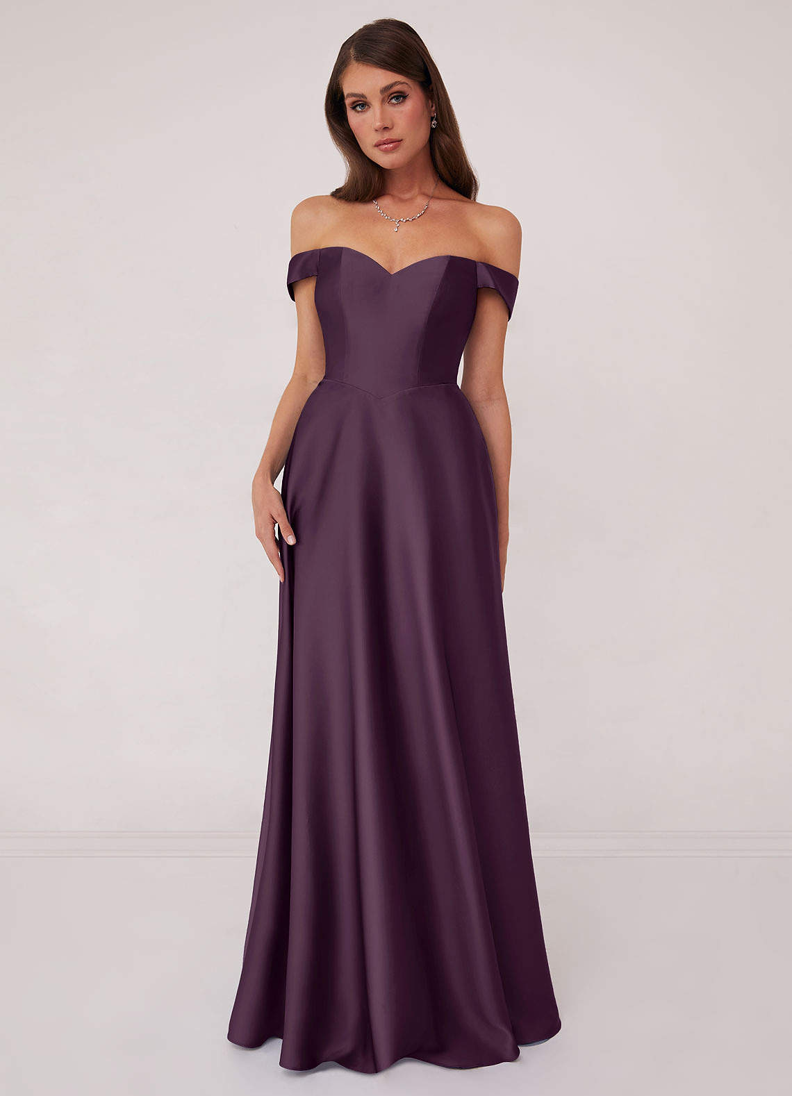 Barbie ♥ Azazie Bridesmaid Dresses Plum A-Line Off the Shoulder Stretch Satin Convertible Dress image1