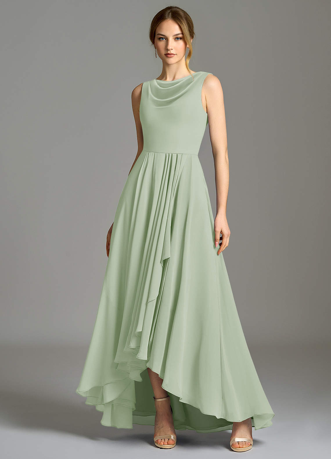 light green chiffon dress Miss Circle Women Ucille Sage Green Embroidered Chiffon Maxi Dress main image 0