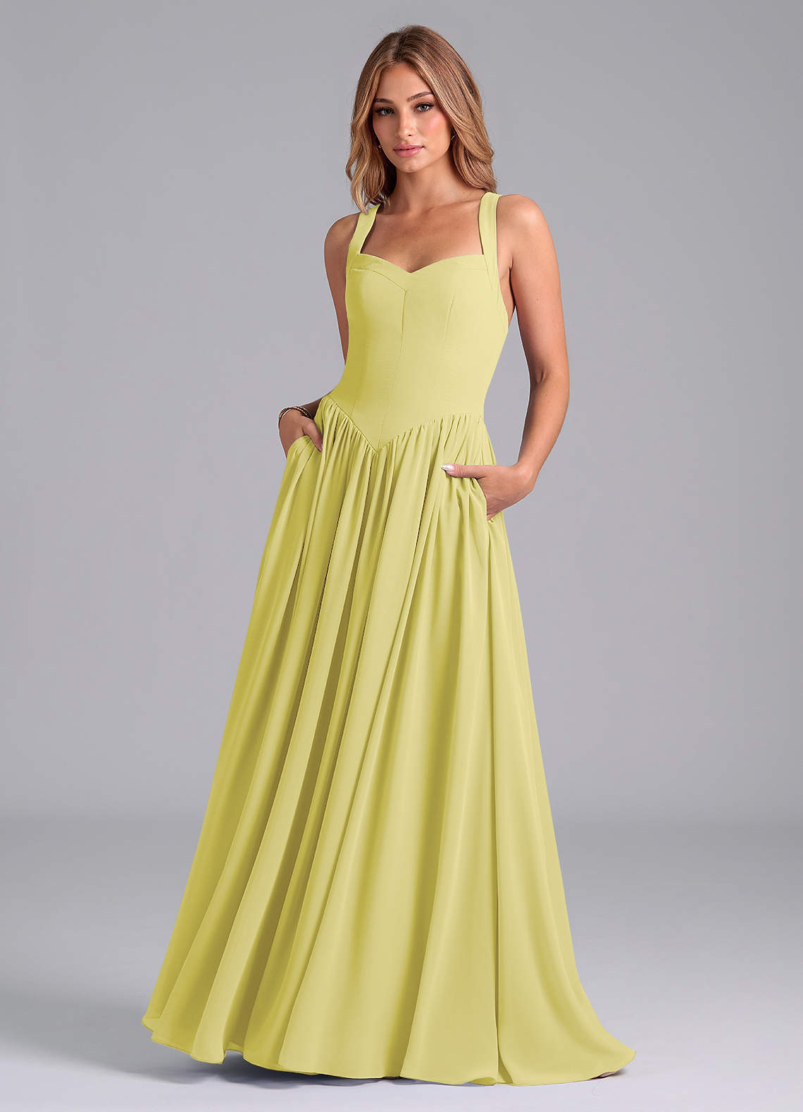Azazie Francis Bridesmaid Dresses Lemon Sorbet A-Line Corset Chiffon Dress image1