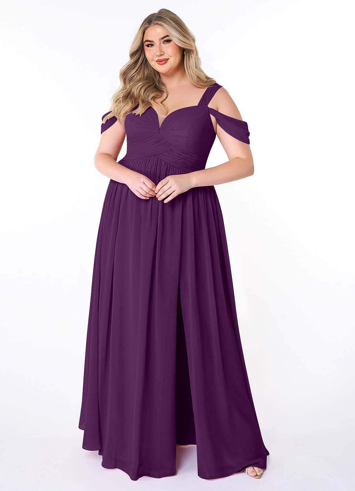 Azazie Lianne Bridesmaid Dresses Grape A-Line Off the Shoulder Chiffon Dress image1