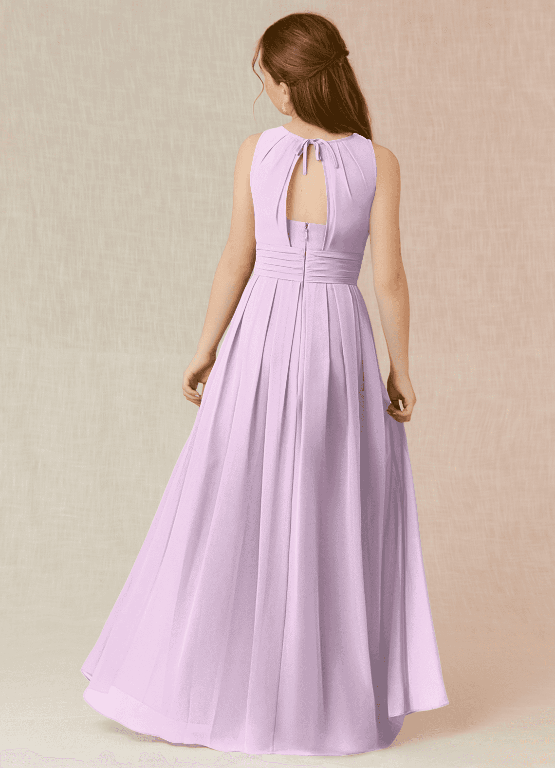 Azazie Bibiane Junior Abito A-Line in Chiffon Plissettato Lilla Glassato image1