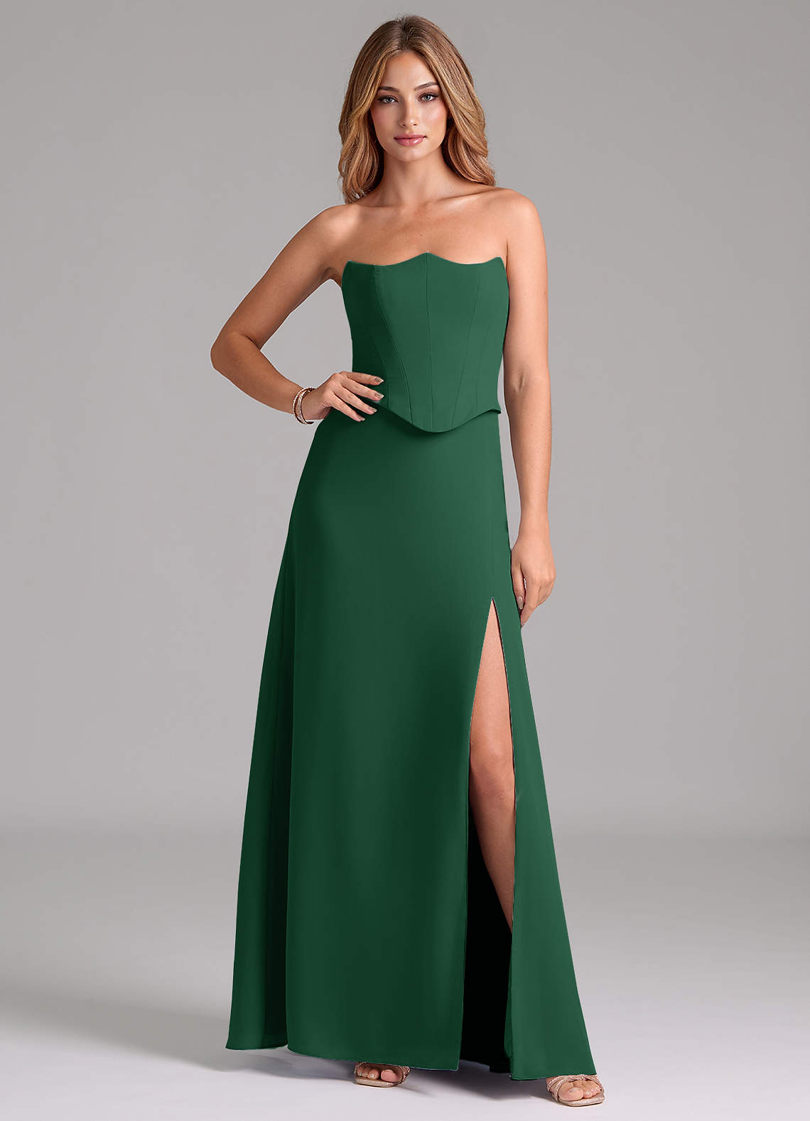 Azazie Jenilyn Bridesmaid Dresses Dark Green A-Line Strapless Chiffon Dress image1