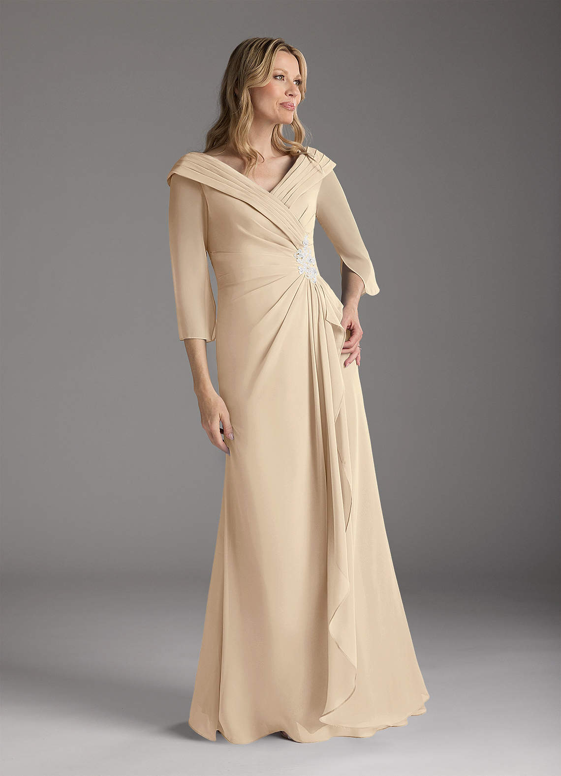 Azazie Jaycee Mother of the Bride Dresses Champagne A-Line Chiffon Dress image1