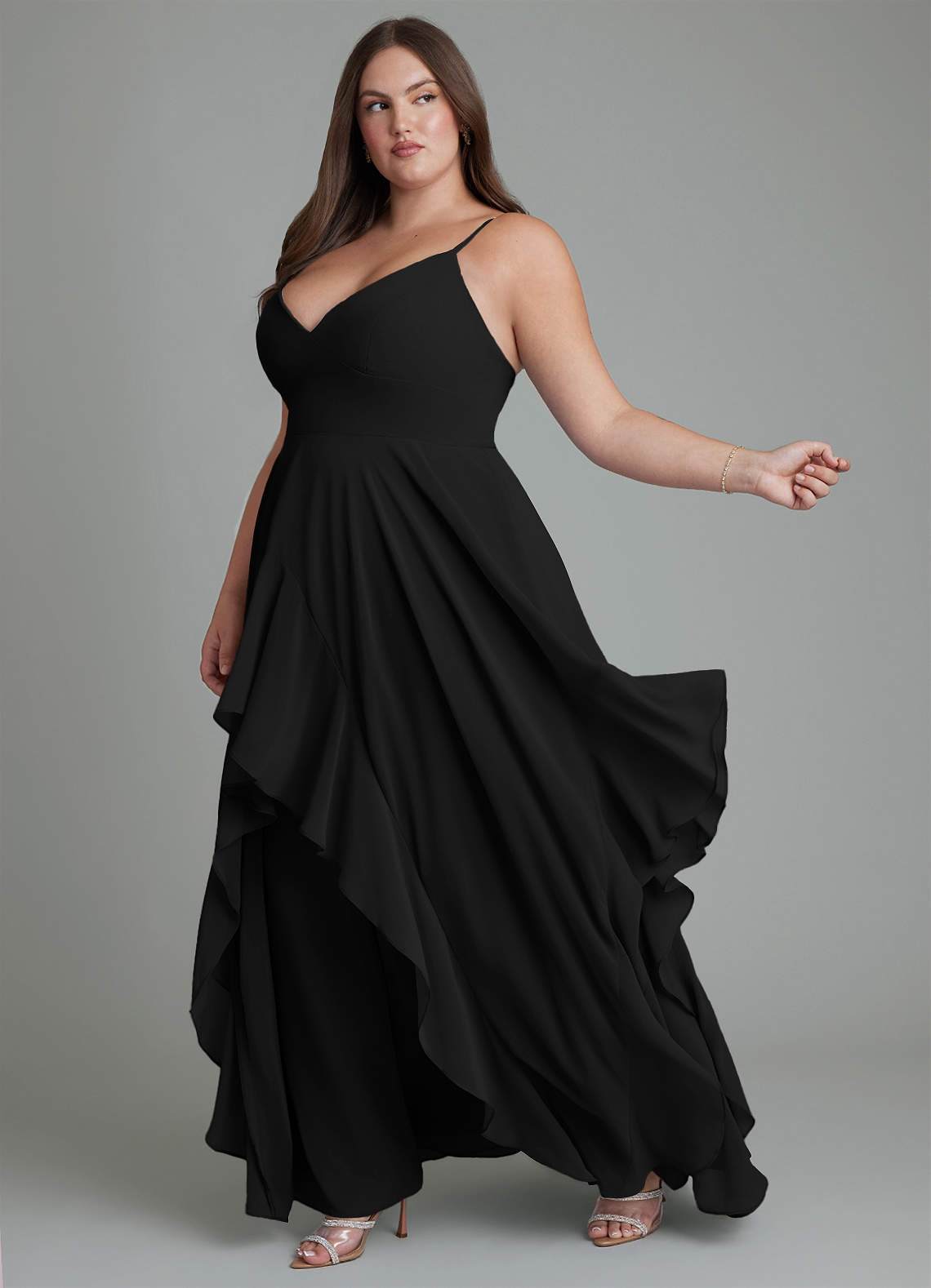 Azazie Zaina At-home Try On Dresses Black A-Line Chiffon Dress image9