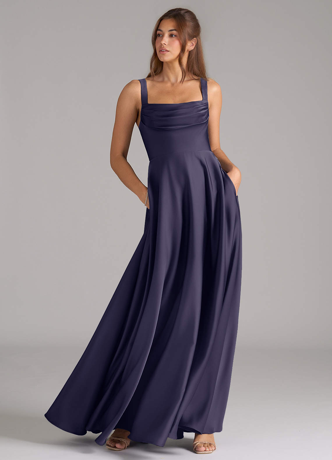 Azazie Shaude Bridesmaid Dresses Stormy A-Line Pleated Stretch Satin Dress image2